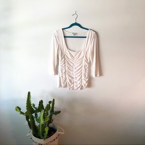 White square neck ruching 3/4 sleeves top